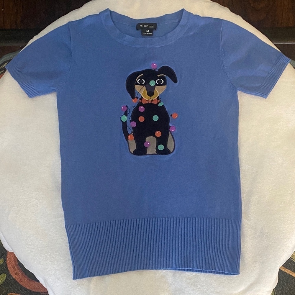 Blue Tee with Colorful Dog Design